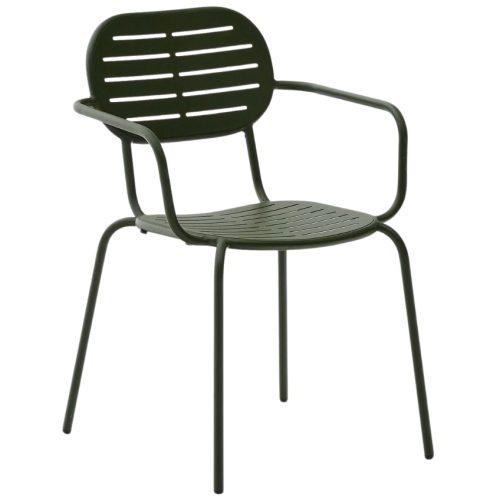 Tmavě zelená kovová zahradní židle Kave Home Brai s područkami Kave Home