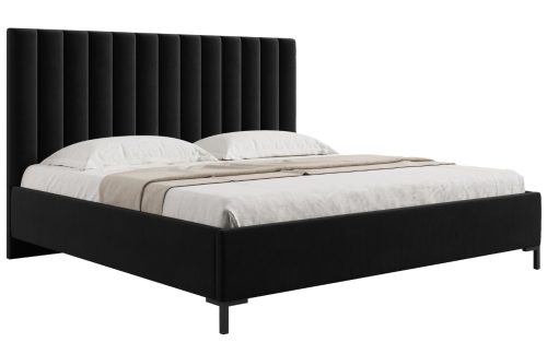 Černá sametová dvoulůžková postel MICADONI Allison 200 x 200 cm s úložným prostorem Micadoni