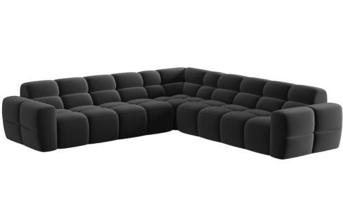 Tmavě šedá sametová rohová pohovka MICADONI Lisa 310 cm Micadoni
