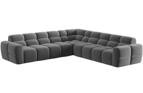 Světle šedá sametová rohová pohovka MICADONI Lisa 310 cm Micadoni