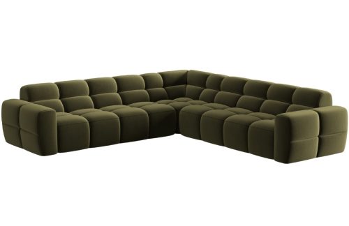 Zelená sametová rohová pohovka MICADONI Lisa 310 cm Micadoni