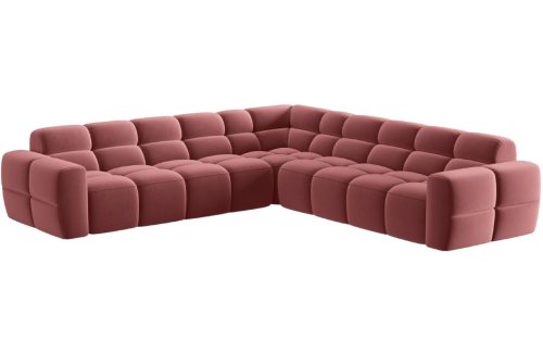 Růžová sametová rohová pohovka MICADONI Lisa 310 cm Micadoni
