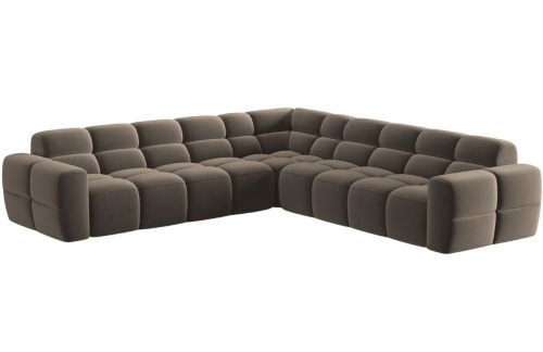 Světle hnědá sametová rohová pohovka MICADONI Lisa 310 cm Micadoni