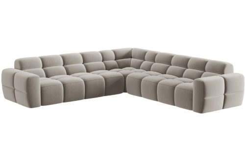 Světle béžová sametová rohová pohovka MICADONI Lisa 310 cm Micadoni