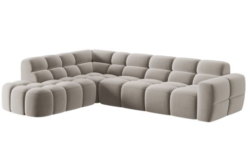 Světle béžová sametová rohová pohovka MICADONI Lisa 293 cm