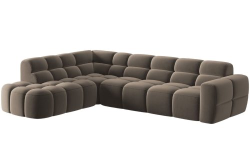 Světle hnědá sametová rohová pohovka MICADONI Lisa 293 cm