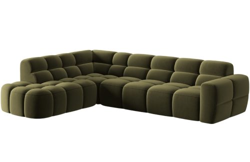 Zelená sametová rohová pohovka MICADONI Lisa 293 cm