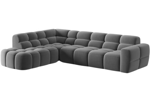 Světle šedá sametová rohová pohovka MICADONI Lisa 293 cm