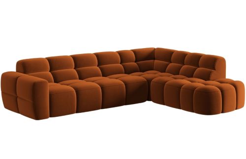 Oranžová sametová rohová pohovka MICADONI Lisa 293 cm