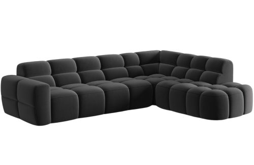 Tmavě šedá sametová rohová pohovka MICADONI Lisa 293 cm