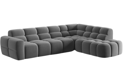Světle šedá sametová rohová pohovka MICADONI Lisa 293 cm