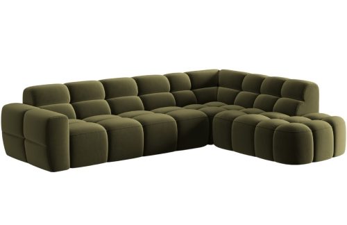 Zelená sametová rohová pohovka MICADONI Lisa 293 cm