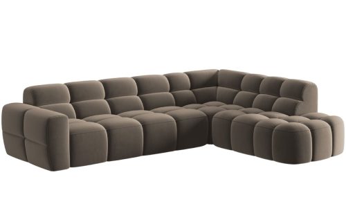 Světle hnědá sametová rohová pohovka MICADONI Lisa 293 cm