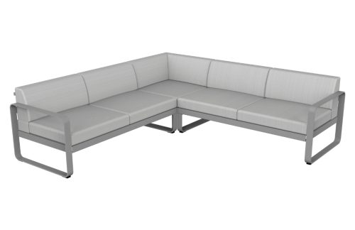 Bílá zahradní rohová pohovka Fermob Bellevie 231 cm s popelavě šedou podnoží Fermob