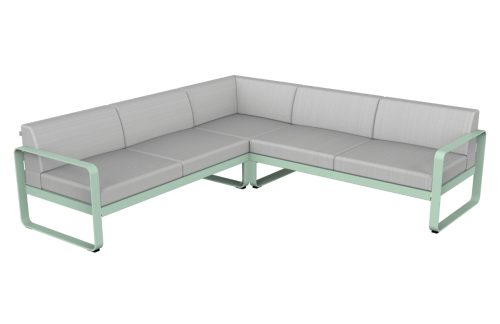 Bílá zahradní rohová pohovka Fermob Bellevie 231 cm s mátově zelenou podnoží Fermob