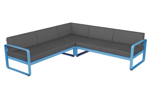 Šedá zahradní rohová pohovka Fermob Bellevie 231 cm se světle modrou podnoží Fermob