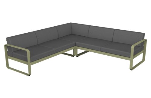 Šedá zahradní rohová pohovka Fermob Bellevie 231 cm se světle zelenou podnoží Fermob