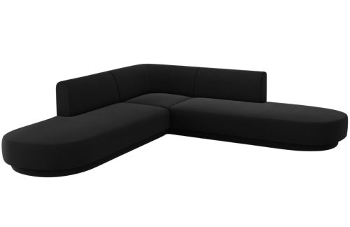 Černá sametová rohová pohovka MICADONI Miley 248 cm Micadoni