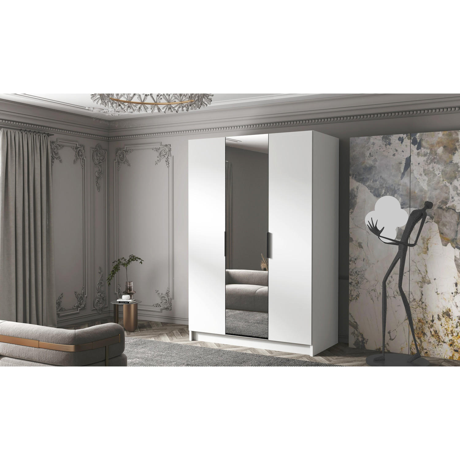 Šatní skříň CALPE 150 II - bílá/černé úchytky