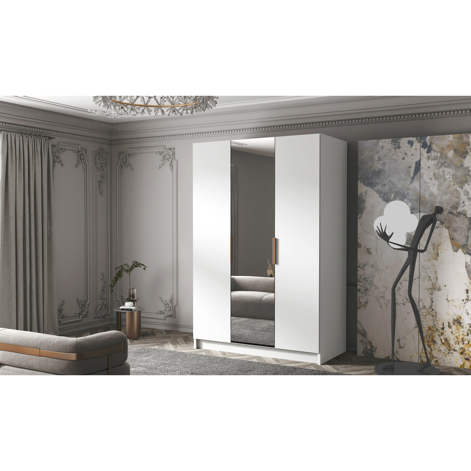 Šatní skříň CALPE 150 II - bílá/zlaté úchytky