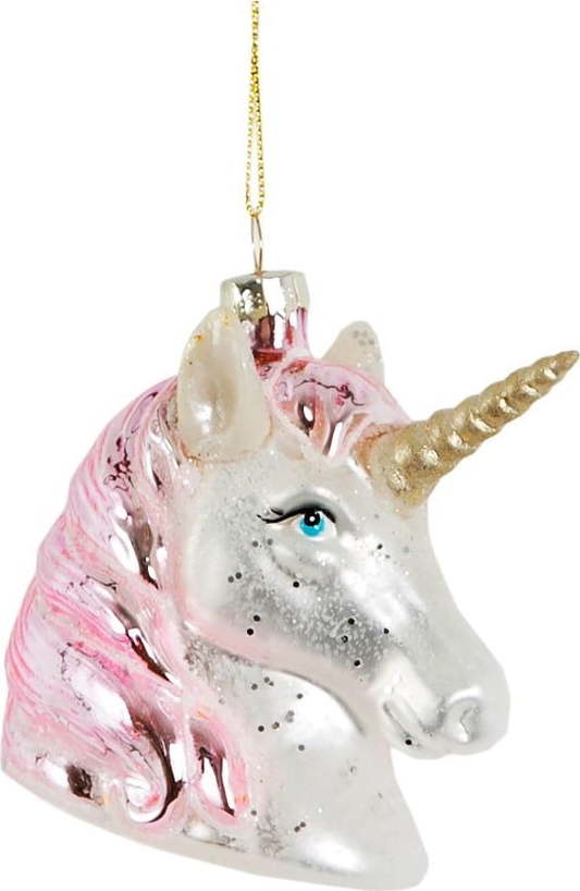 Skleněná ručně vyrobená vánoční ozdoba 9 cm Pink Shimmer Unicorn – Sass & Belle Sass & Belle