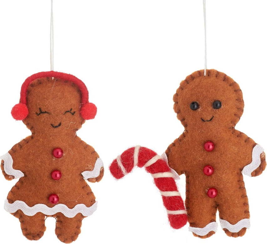 Textilní ručně vyrobené vánoční ozdoby v sadě 2 ks 10 cm Gingerbread Couple – Sass & Belle Sass & Belle