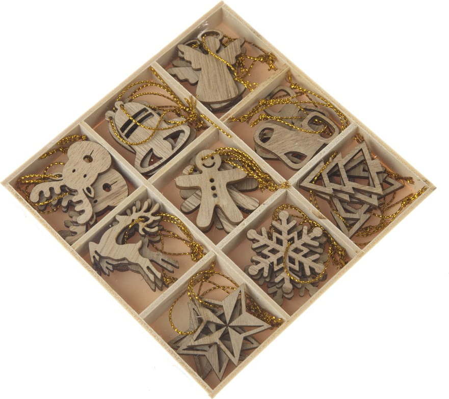 Dřevěné vánoční ozdoby v sadě 36 ks Natur – Dakls Dakls