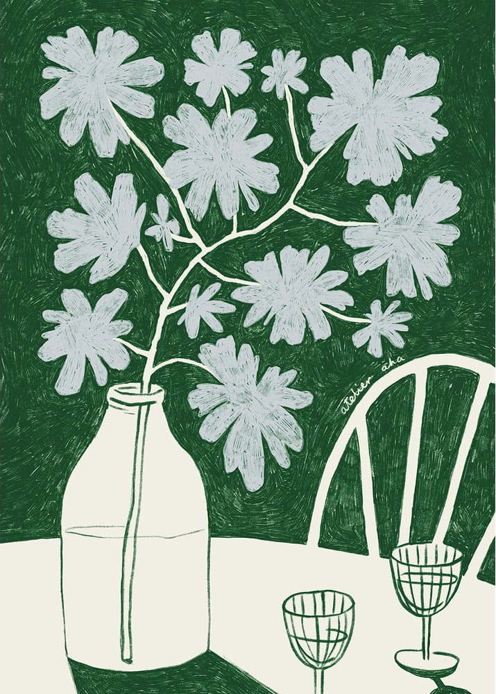 Plakát 30x40 cm Blue Flowers & Red Wine – The Poster Club The Poster Club