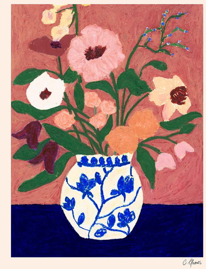 Plakát 30x40 cm Flowers on Blue Table – The Poster Club The Poster Club