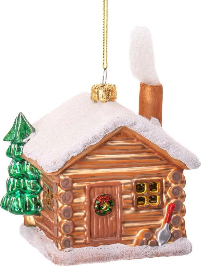 Skleněná ručně vyrobená vánoční ozdoba 10 cm Christmas Cabin – Sass & Belle