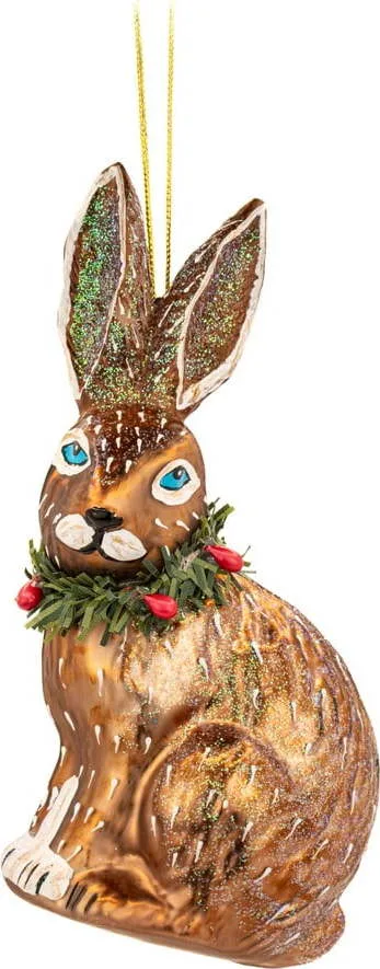 Skleněná ručně vyrobená vánoční ozdoba 5 cm Festive Hare – Sass & Belle