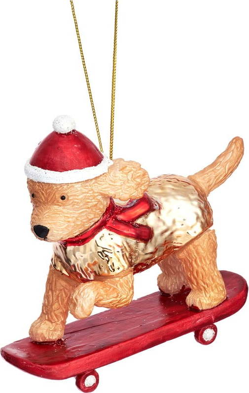 Skleněná ručně vyrobená vánoční ozdoba 4 cm Skateboarding Cockapoo – Sass & Belle Sass & Belle
