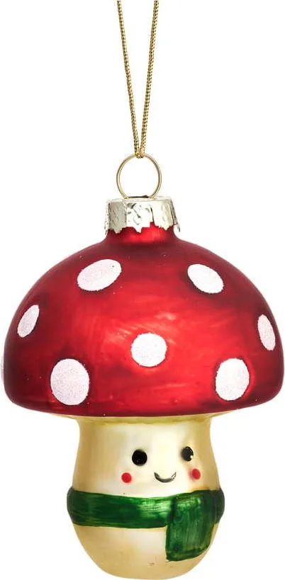 Skleněná ručně vyrobená vánoční ozdoba ø 6 cm Happy Mushroom – Sass & Belle