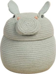 Světle &scaron;ed&yacute; l&aacute;tkov&yacute; dětsk&yacute; ko&scaron; na hračky &oslash; 25x30 cm Henry the Hippo &ndash; Lorena Canals Lorena Canals