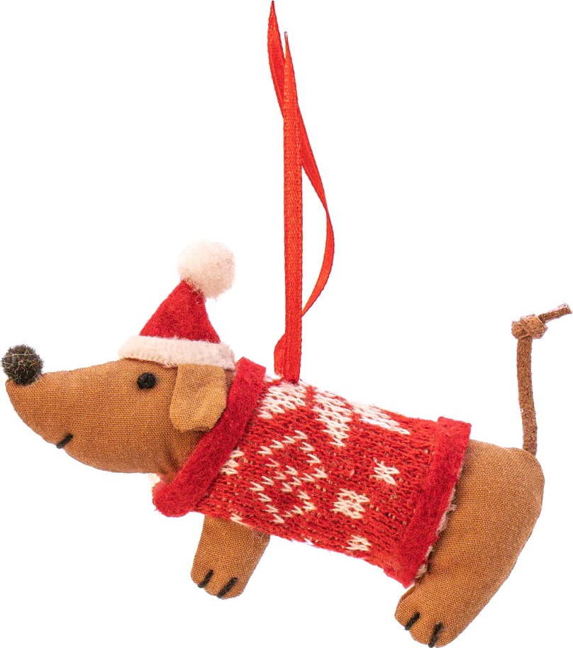 Textilní ručně vyrobená vánoční ozdoba 6 cm Sausage Dog – Sass & Belle Sass & Belle