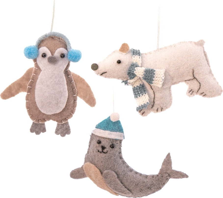Textilní ručně vyrobené vánoční ozdoby v sadě 3 ks 6 cm Arctic Animals – Sass & Belle Sass & Belle