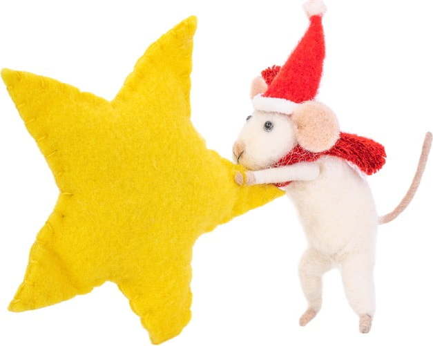 Vlněná ručně vyrobená vánoční ozdoba 19 cm Mouse with Star – Sass & Belle Sass & Belle