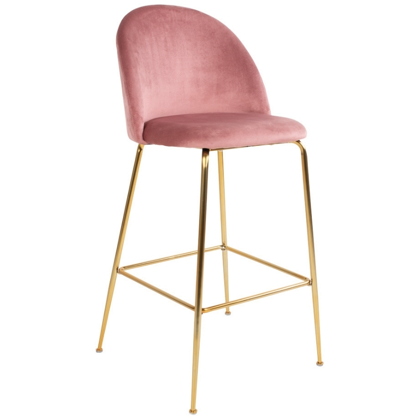 Nordic Living Růžová sametová barová židle Anneke se zlatou podnoží 76 cm Nordic Living