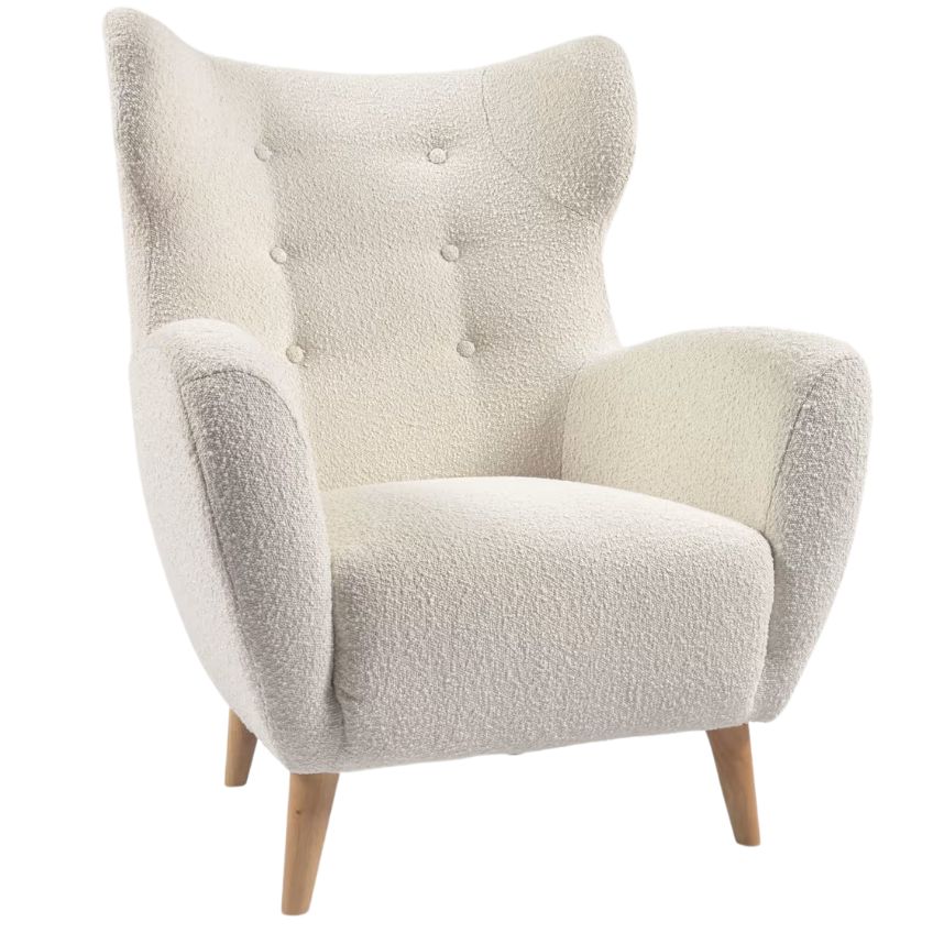 Bílé látkové bouclé křeslo Kave Home Patio Kave Home