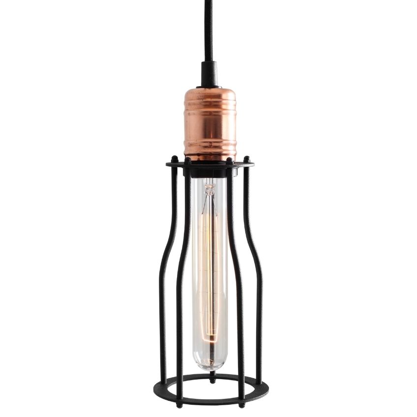 Nordic Design Černé kovové závěsné světlo Industry Tall Ø 10 cm s měděnými detaily Nordic Design