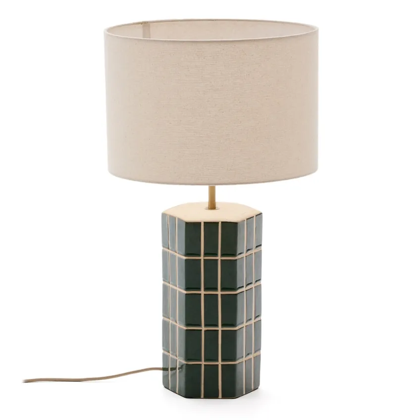 Zelená keramická stolní lampa Kave Home Rue