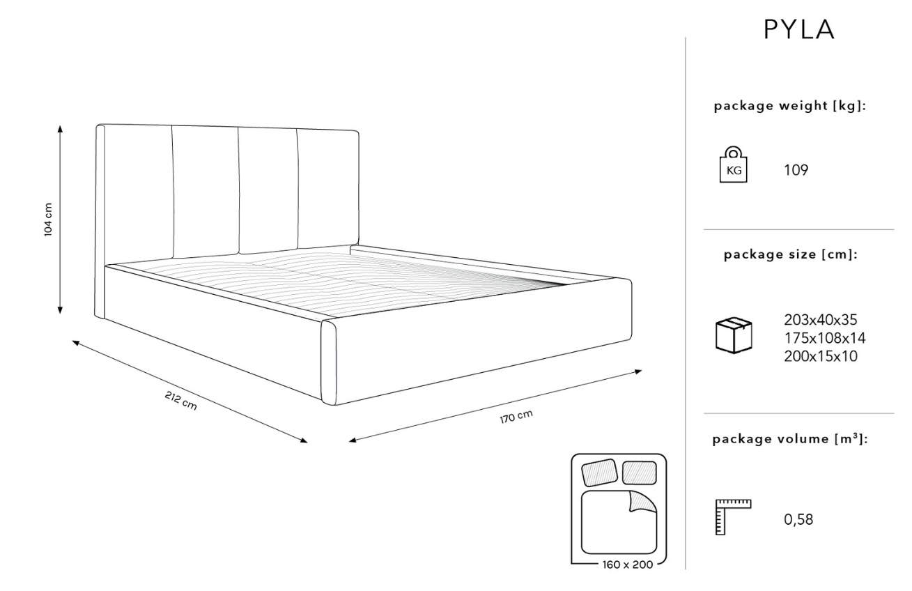 Micadoni Černá dvoulůžková postel Pyla 160 x 200 cm s úložným prostorem Micadoni