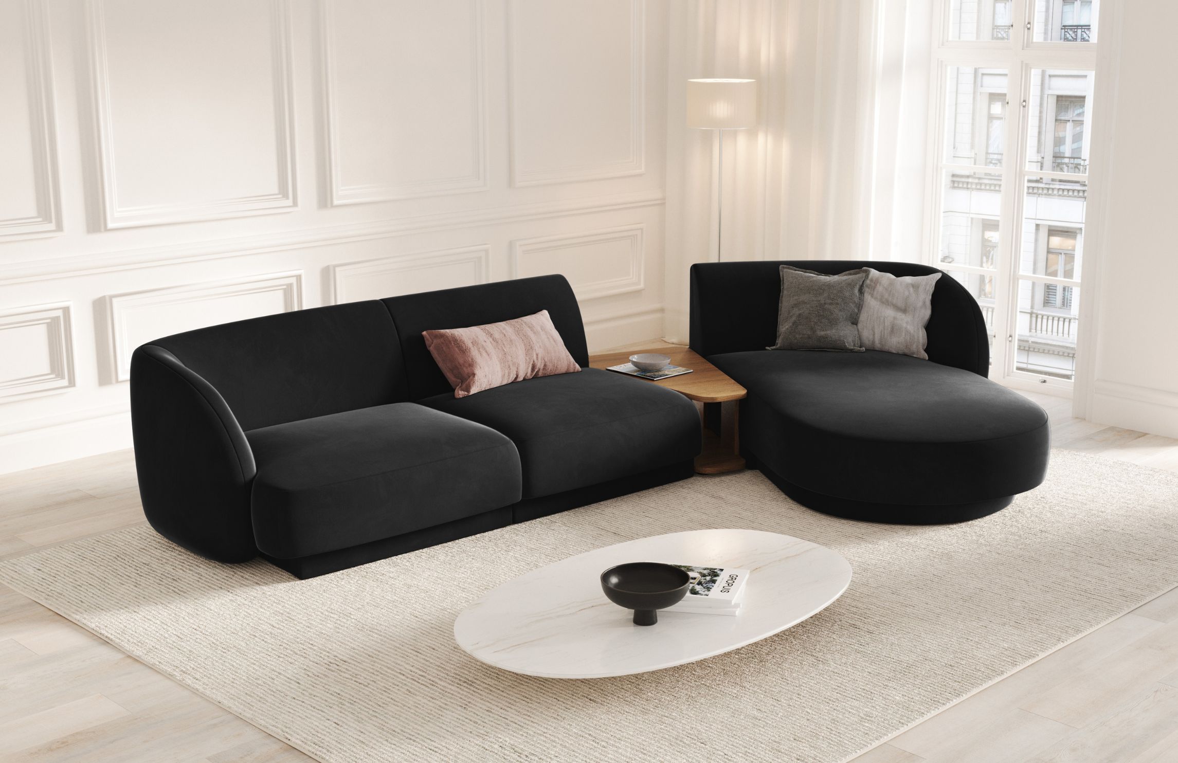 Micadoni Sametová rohová pohovka Miley 303 cm