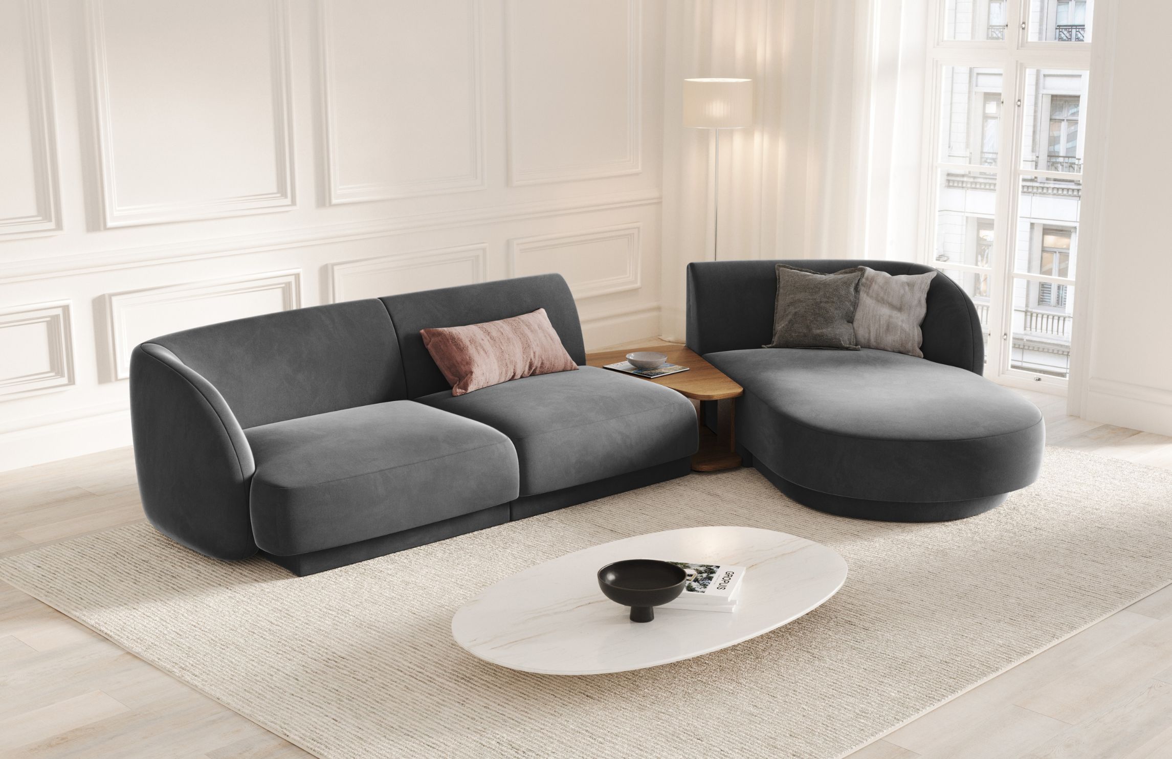 Micadoni Sametová rohová pohovka Miley 325 cm