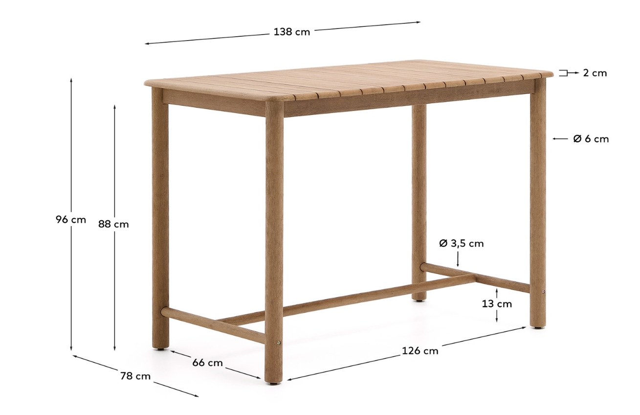 Kave Home Dřevěný zahradní barový stůl Sori 138 x 78 cm Kave Home