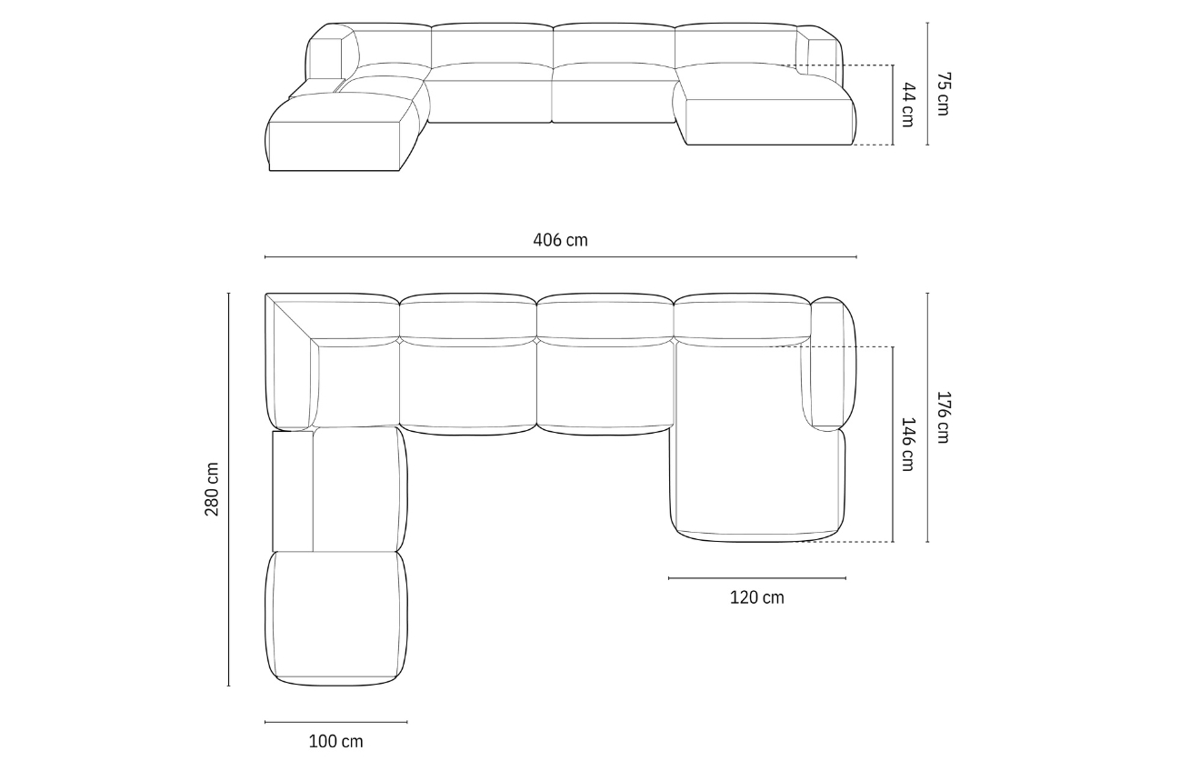 Micadoni Sametová rohová pohovka Martina 406 cm