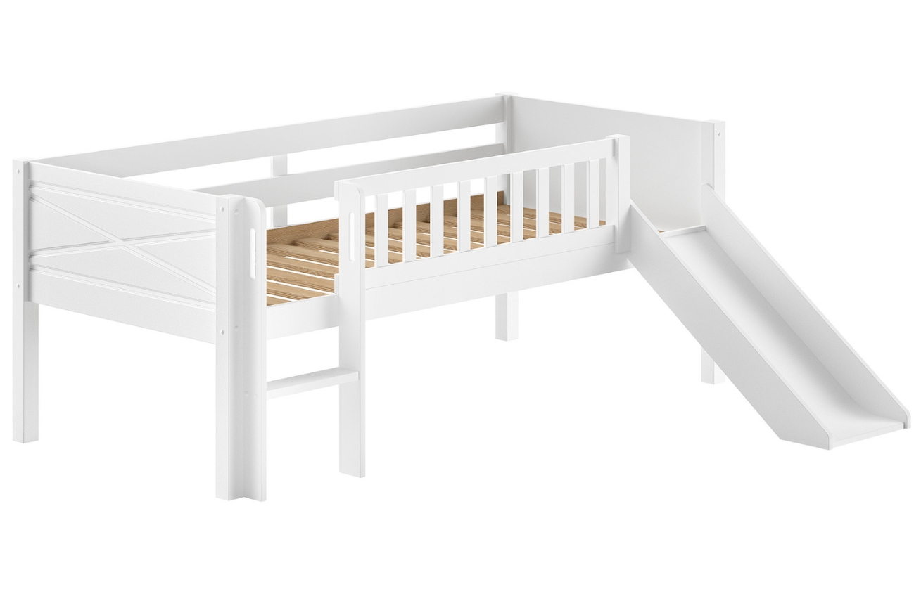 Bílá dřevěná dětská postel se skluzavkou Vipack Scott 90 x 200 cm Vipack