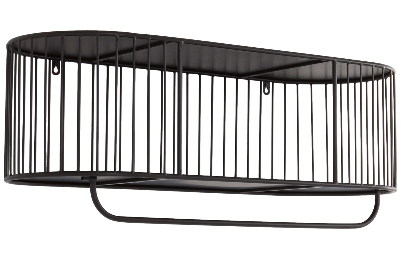 Jotex Černý kovový závěsný věšák s policí LONDON 80 x 30 cm Jotex