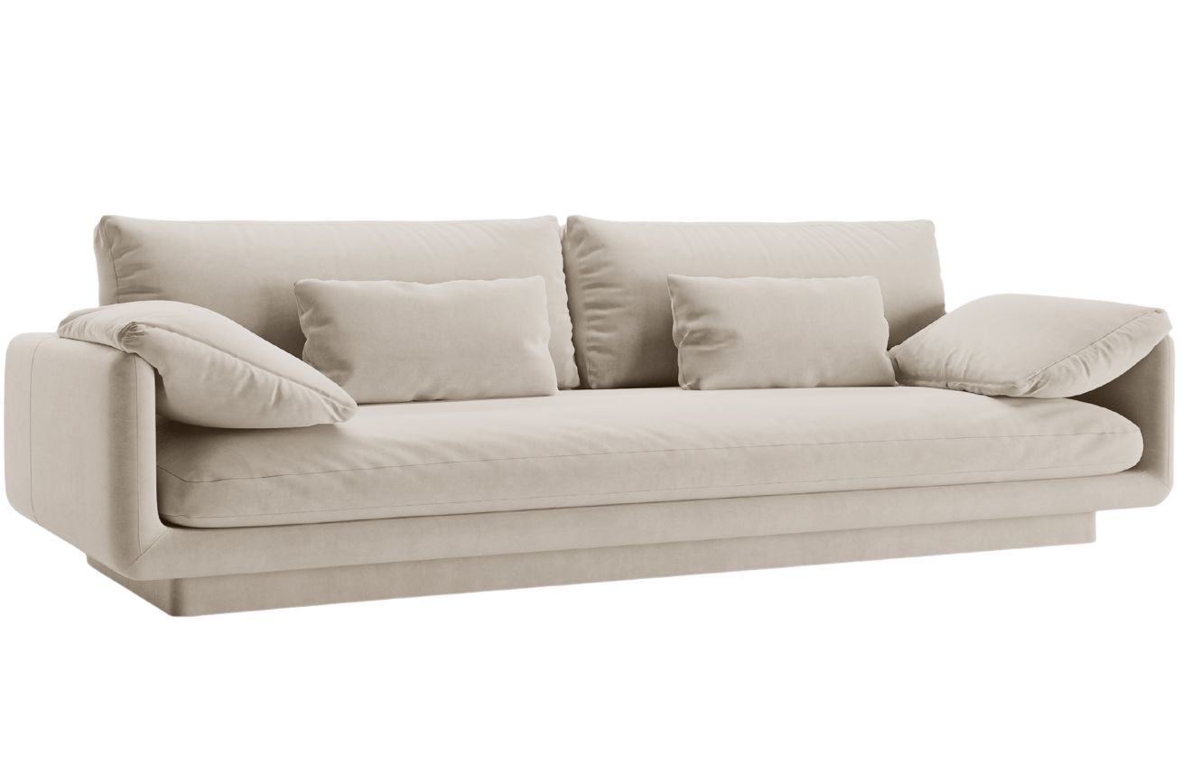 Micadoni Bílá sametová čtyřmístná pohovka Torino 250 cm Micadoni