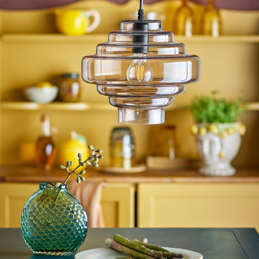 Bloomingville Hnědé skleněné závěsné světlo Ilua 27 cm Bloomingville